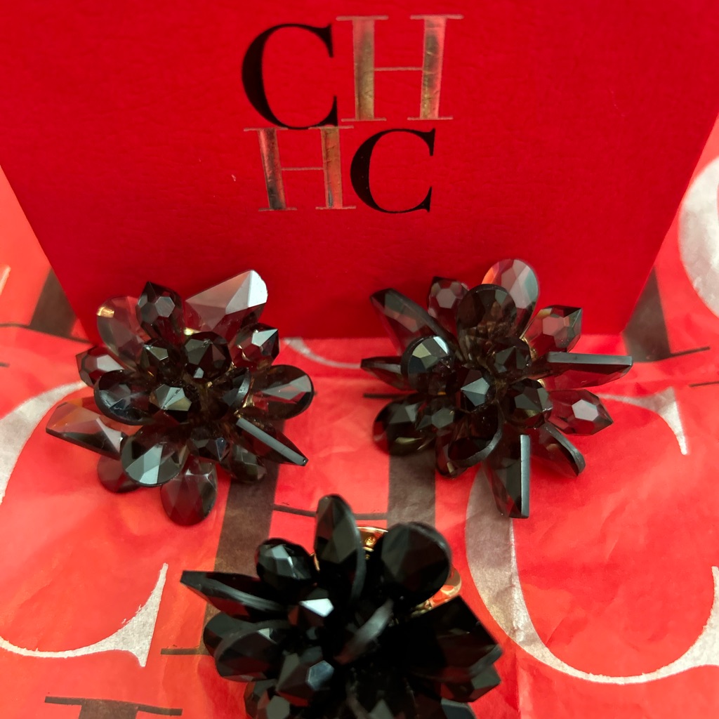 Christina Herrera Black Crystal Earrings And Ring